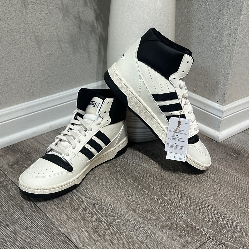 BNWT Adidas white/ Cream and Black High-Tops ( multi sizes in closet)